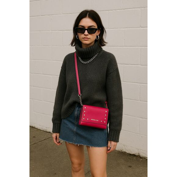 Michael Kors Pink Leather Mini Bag | Heart Studs | Removable Chain | NWOT Gift - Picture 12 of 16